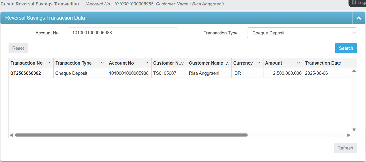 Reversal Savings Transaction