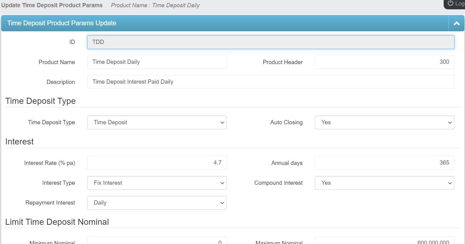 Update Time Deposit Product
