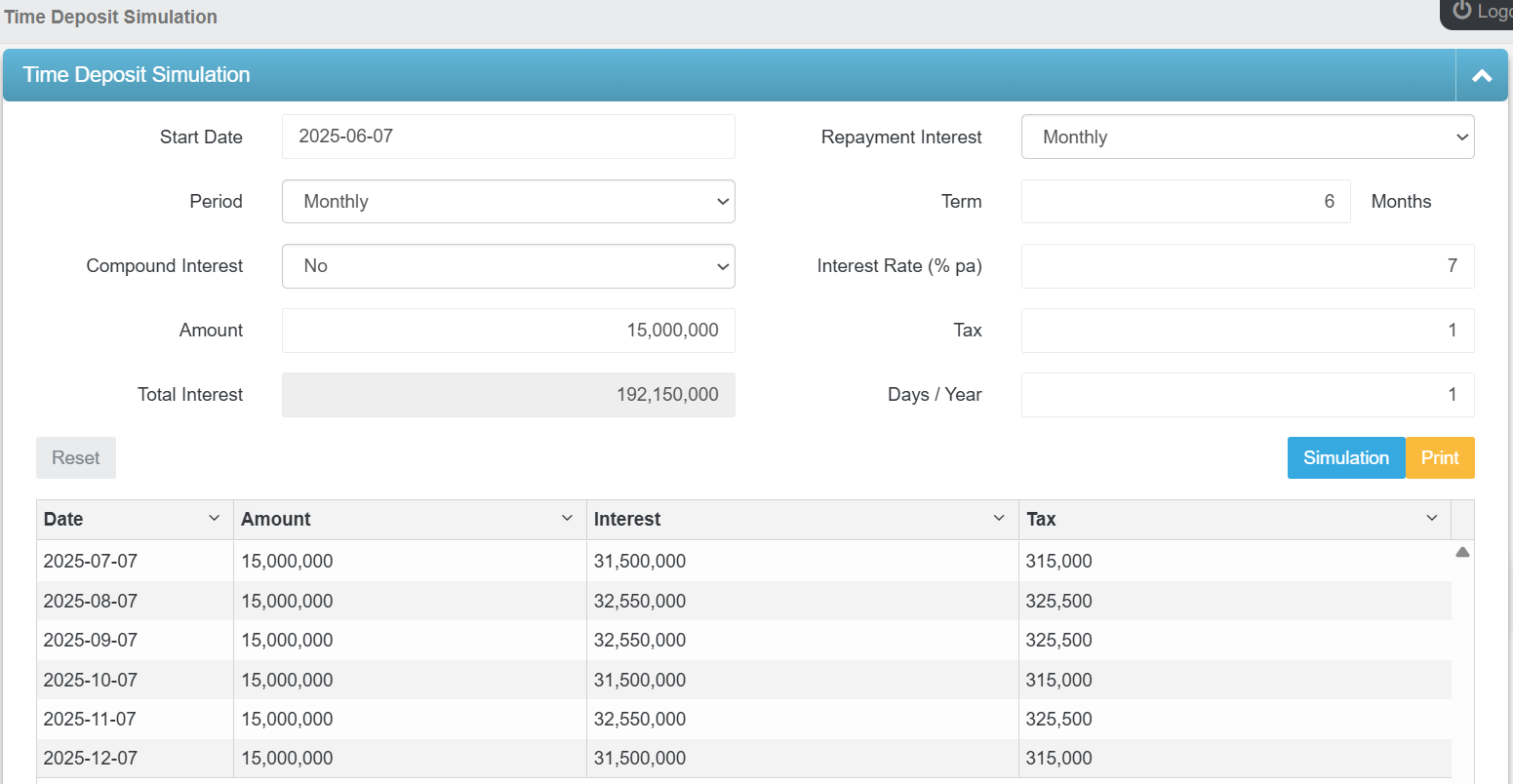 Time Deposit Simulation