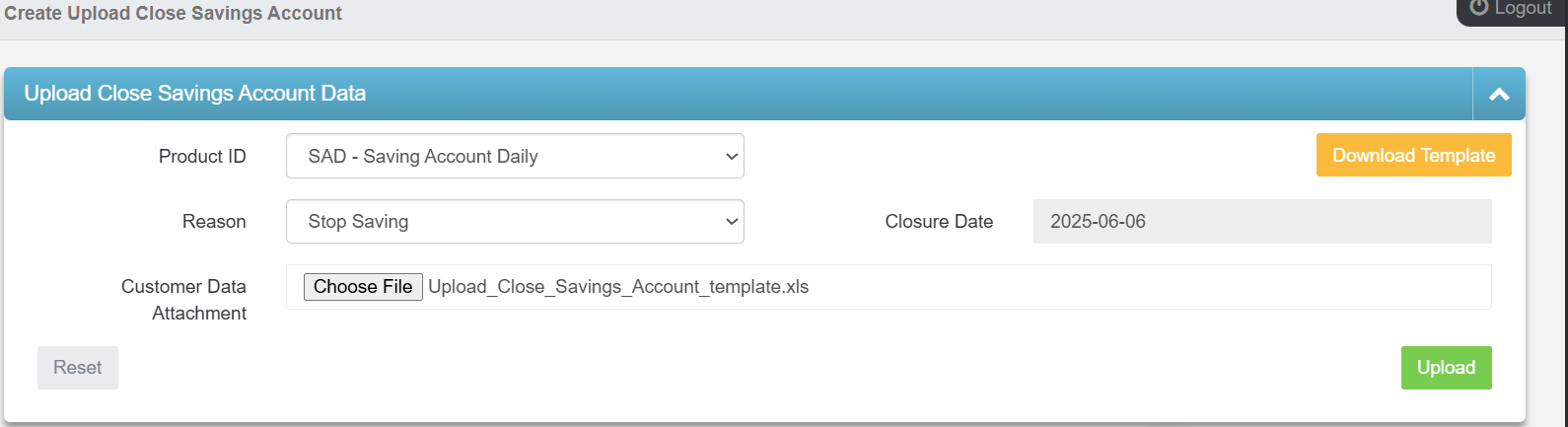 Upload Close Savings Account